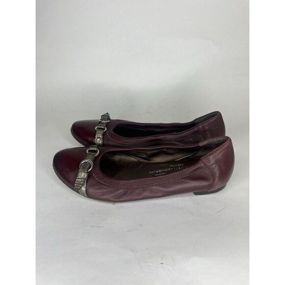 AGL Burgundy Leather Cap Toe Buckle Ballet Flats Shoes Women Sz 37EU/6.5M US - Picture 3 of 13